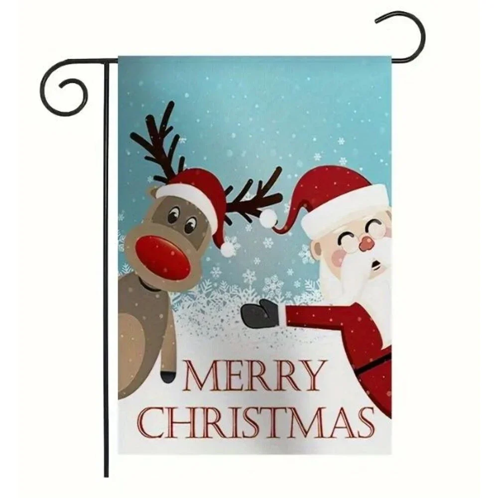 Christmas Garden Flag 12x18in Double-Sided Linen Burlap Santa Reindeer